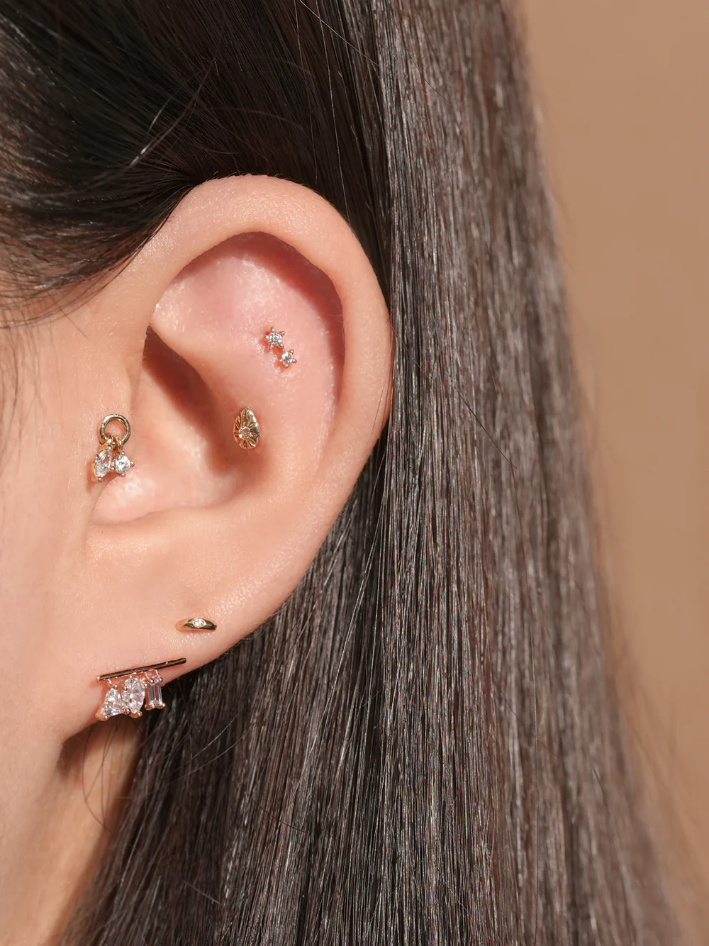 14K Gold Half Minimal Cartilage Earring 20G18G16G - Image 11
