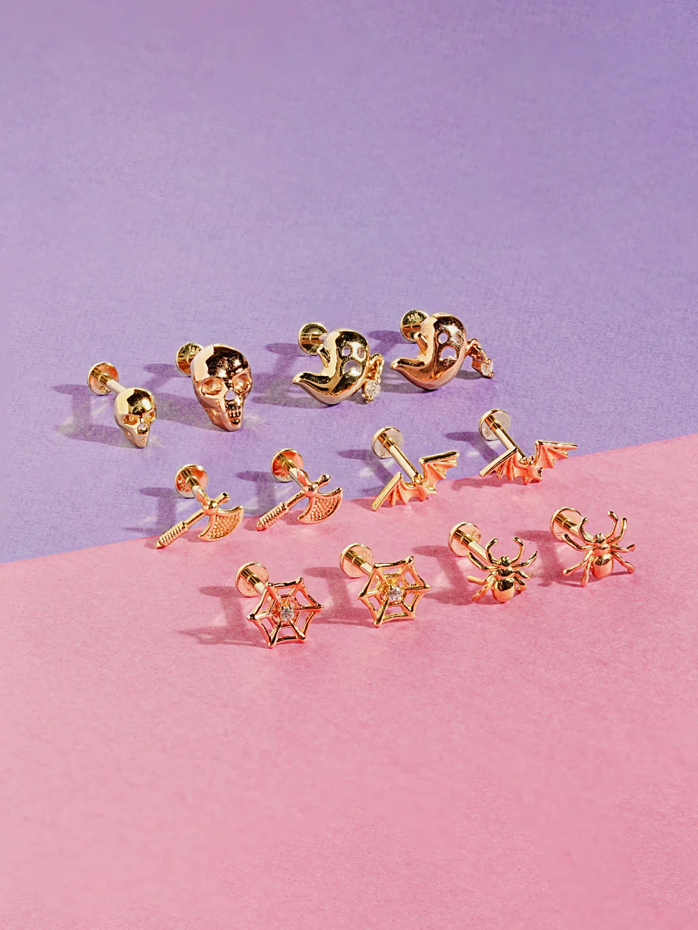 14K Gold Halloween Internally Threaded Labret Piercing Collection 18G16G - Image 3