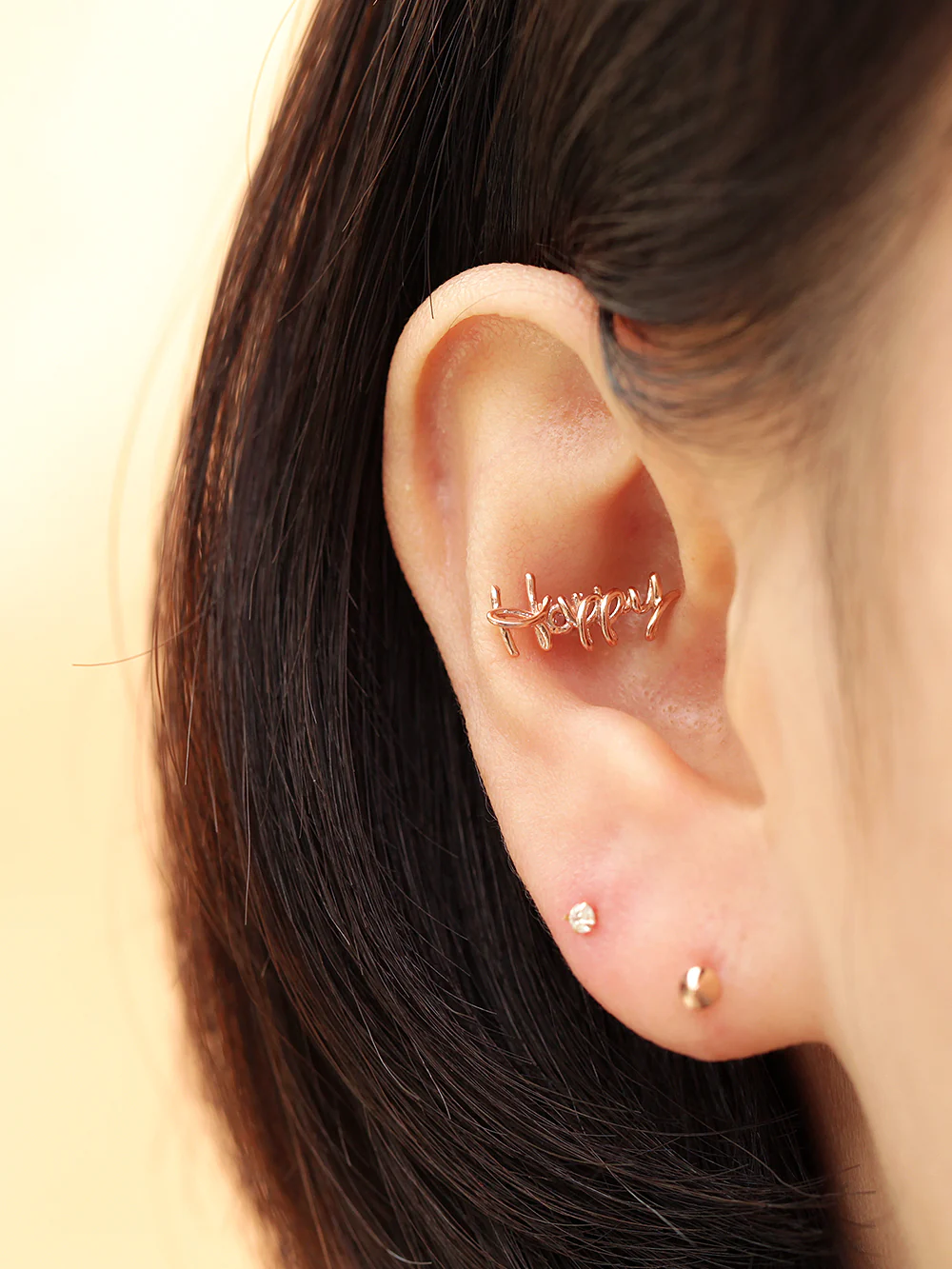 14K Gold Happy Cartilage Earring 20G - Image 3