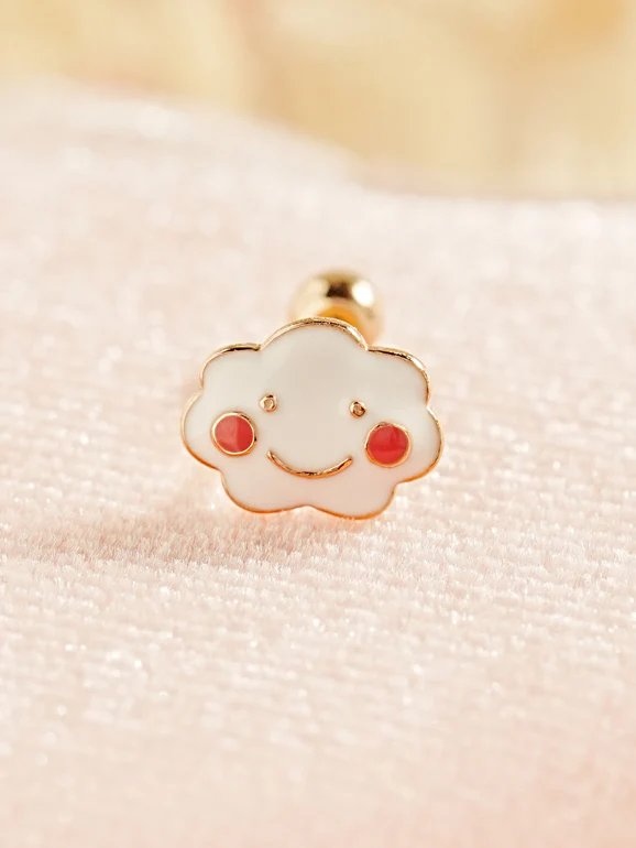 14K Gold Happy Cloud Cartilage Earring 20G - Image 3