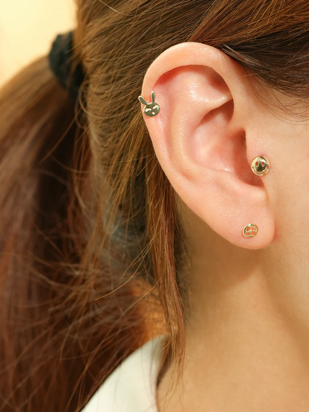 14K Gold Happy Rabbit Cartilage Earring 20G - Image 4