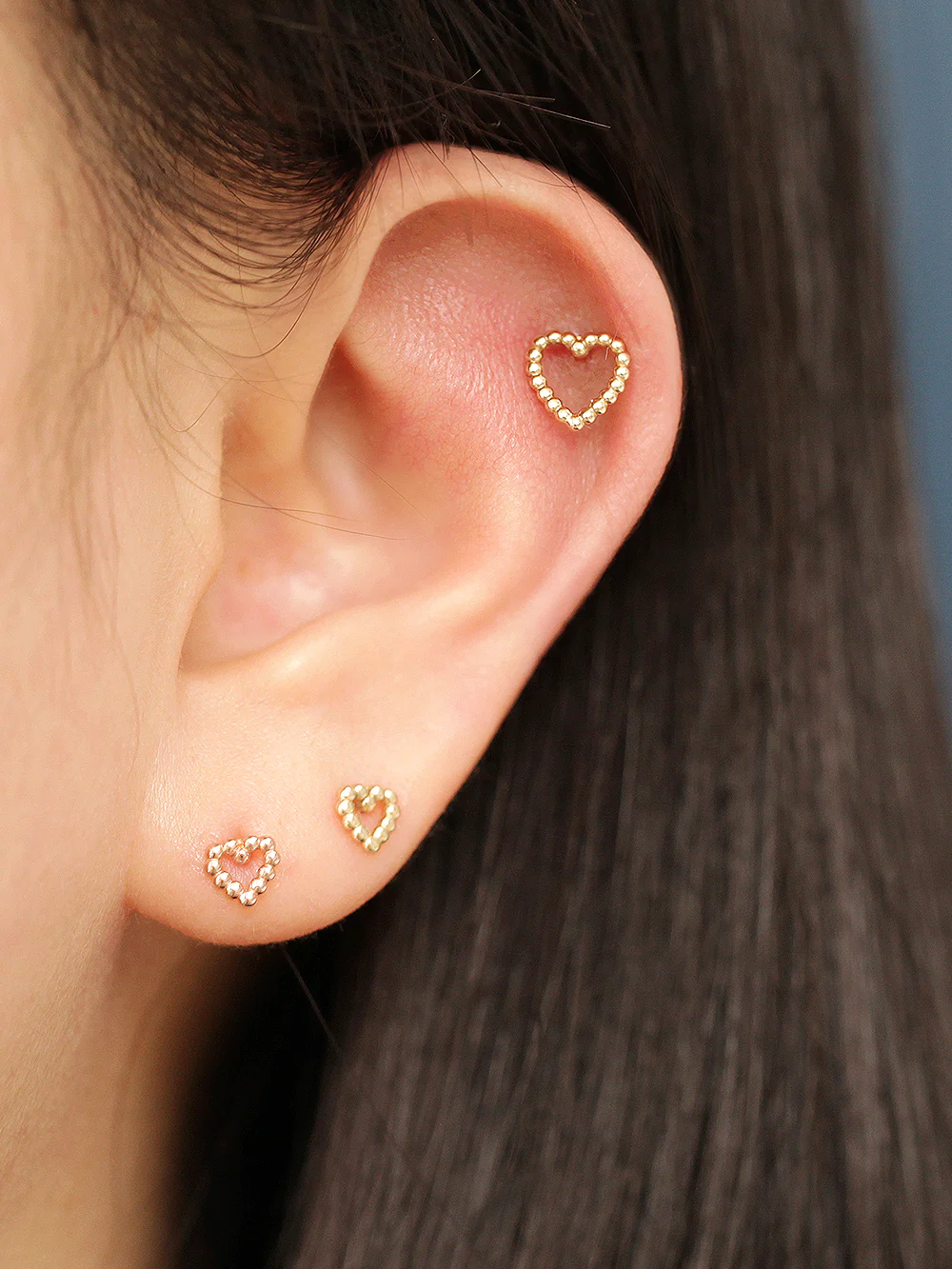 14K Gold Heart Bubble Balls Stud Earring - Image 2