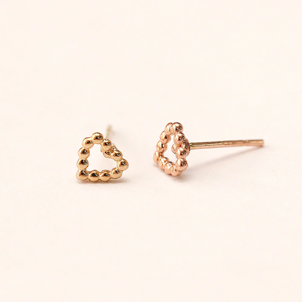 14K Gold Heart Bubble Balls Stud Earring - Image 3