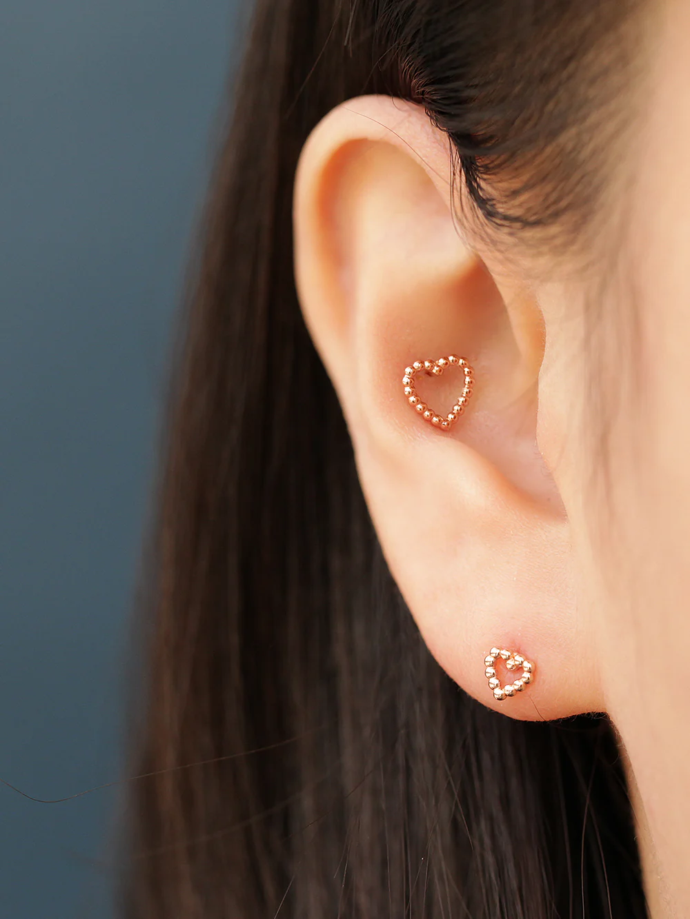 14K Gold Heart Bubble Balls Stud Earring - Image 4