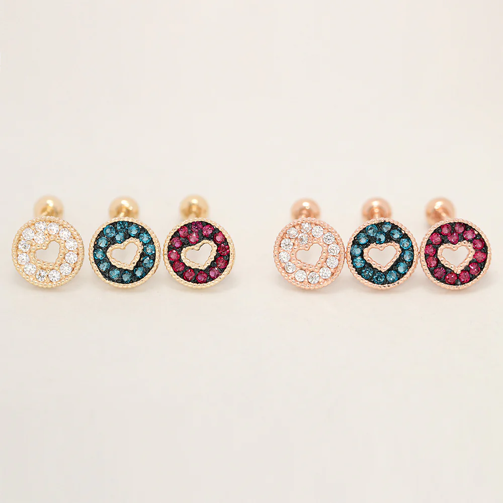 14K Gold Heart Candy Cubics Cartilage Earring 20G18G16G - Image 12
