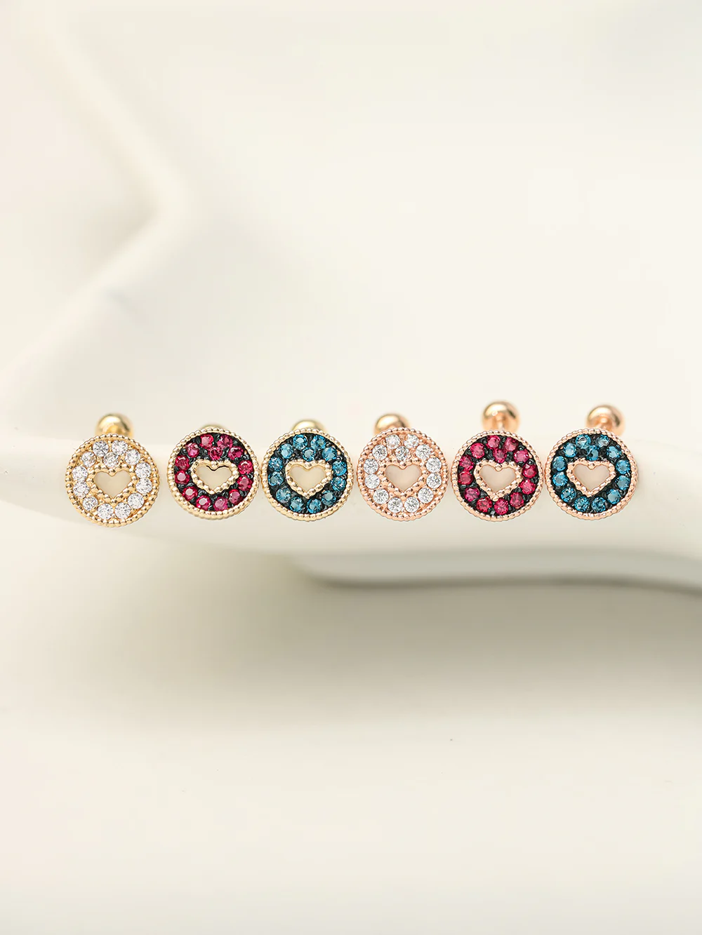 14K Gold Heart Candy Cubics Cartilage Earring 20G18G16G - Image 9