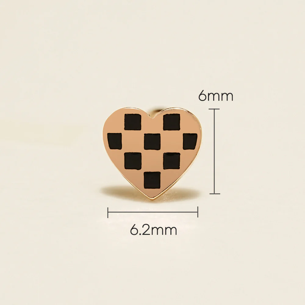 14K Gold Heart Checker Board Cartilage Earring 20G - Image 6