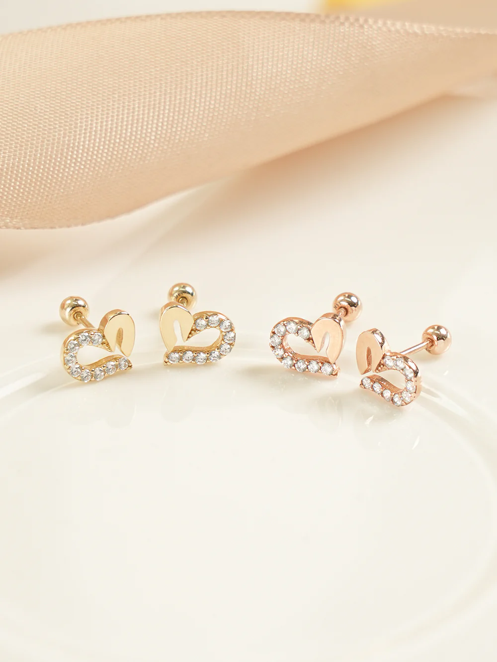 14K Gold Heart Half Cubic Cartilage Earring 20G18G16G - Image 7