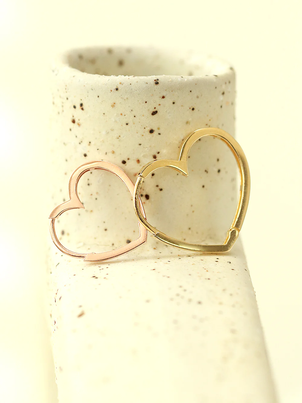 14K Gold Modern Heart Hoop Earring - Image 2