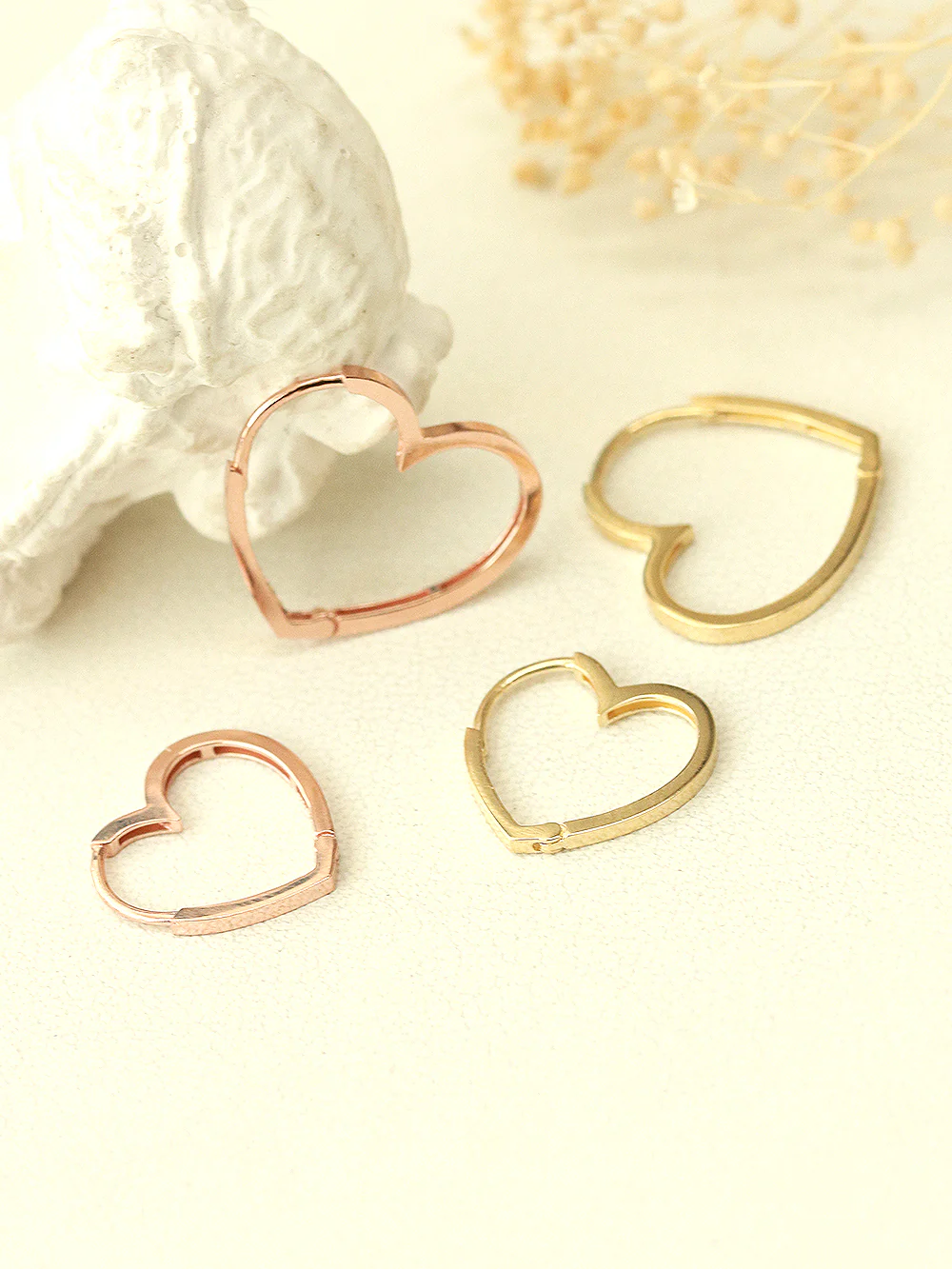 14K Gold Modern Heart Hoop Earring - Image 6