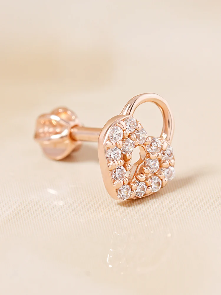 14K Gold Heart Love Lock Cartilage Earring 18G16G - Image 10