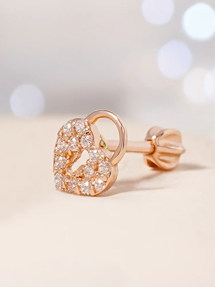 14K Gold Heart Love Lock Cartilage Earring 18G16G - Image 11