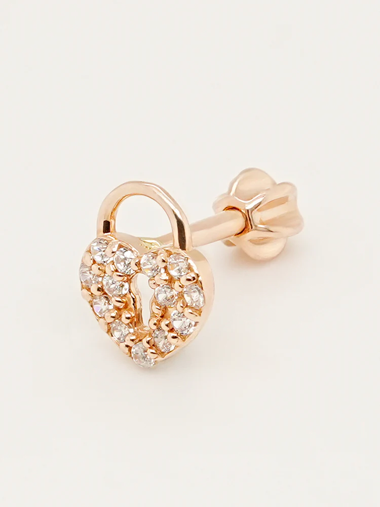 14K Gold Heart Love Lock Cartilage Earring 18G16G - Image 13