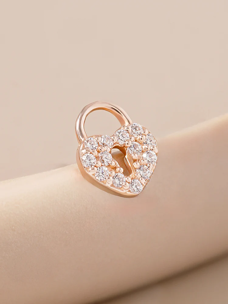 14K Gold Heart Love Lock Cartilage Earring 18G16G - Image 7