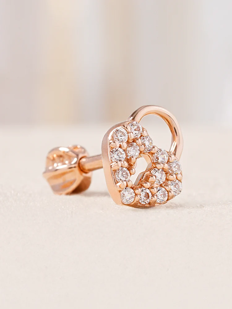 14K Gold Heart Love Lock Cartilage Earring 18G16G - Image 9
