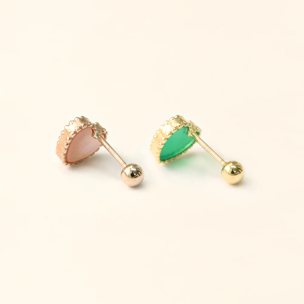 14K Gold Natural Stone Heart Cartilage Earring 20G - Image 13