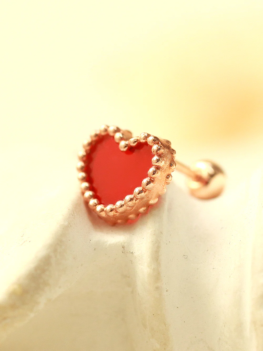 14K Gold Natural Stone Heart Cartilage Earring 20G - Image 6
