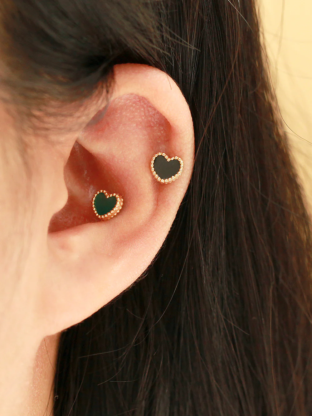 14K Gold Natural Stone Heart Cartilage Earring 20G - Image 7