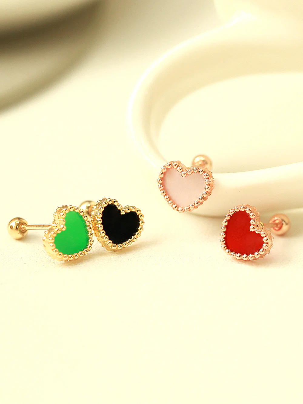 14K Gold Natural Stone Heart Cartilage Earring 20G - Image 8