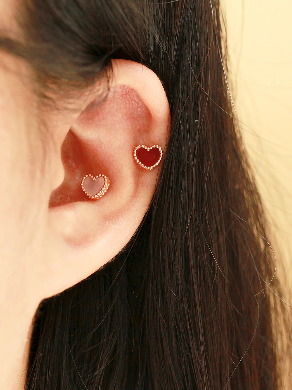 14K Gold Natural Stone Heart Cartilage Earring 20G - Image 9