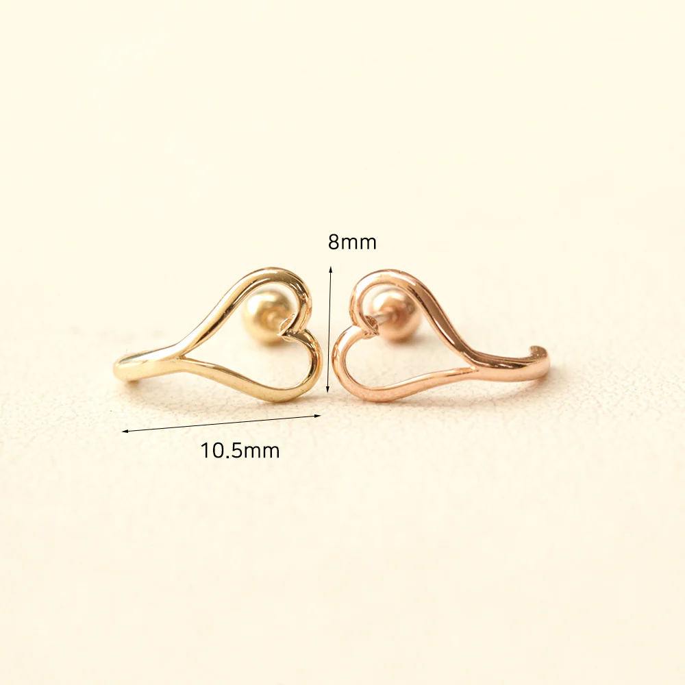 14K Gold Heart Point Half Hoop Cartilage Earring 20G18G16G - Image 10