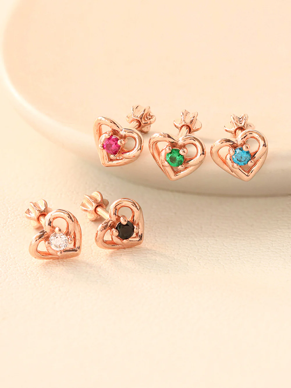 14K Gold Heart Pretzel Color Cubic Cartilage Earring 18G16G