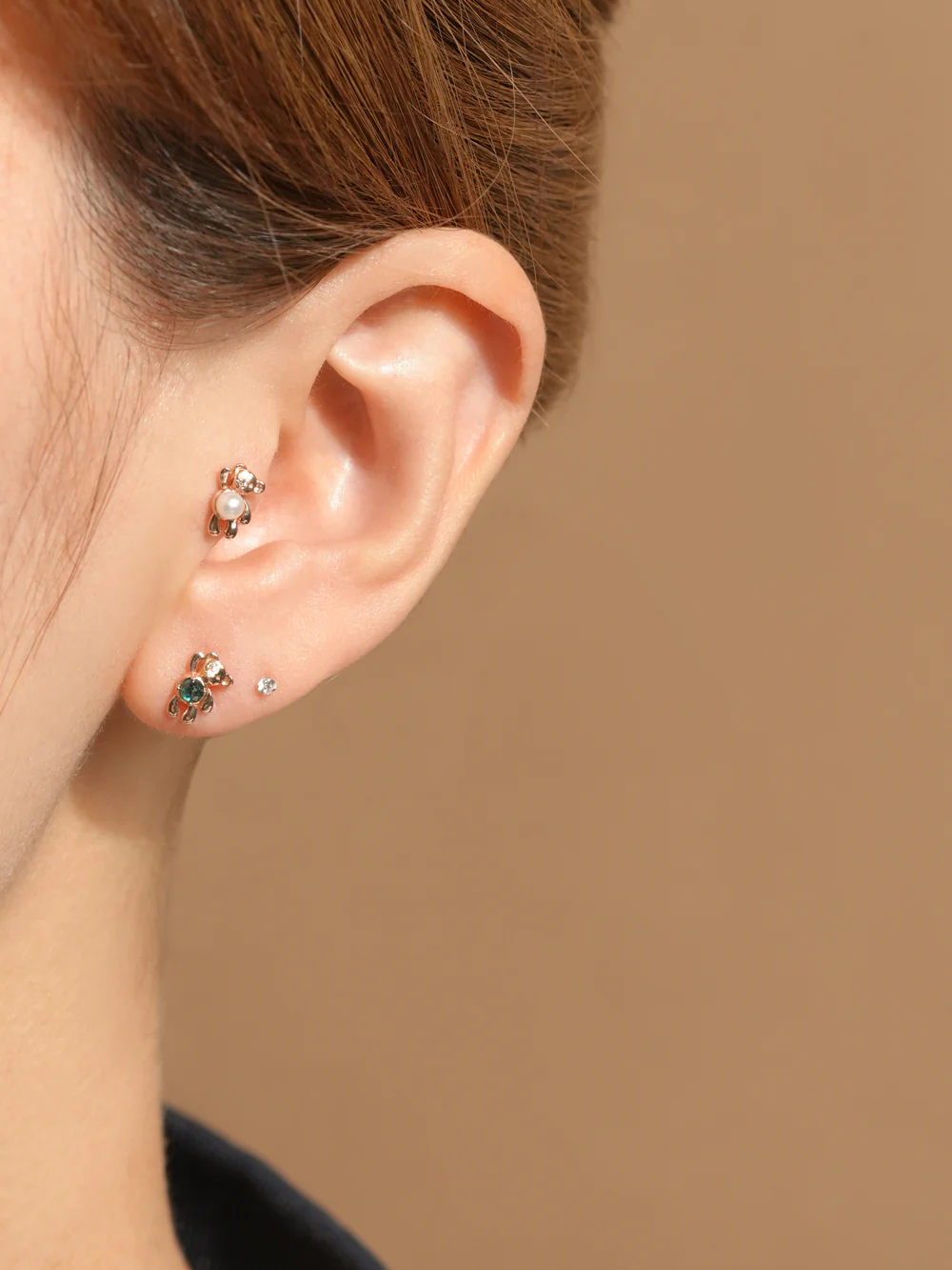 14K Gold Hello Bear Cartilage Earring 18G - Image 2
