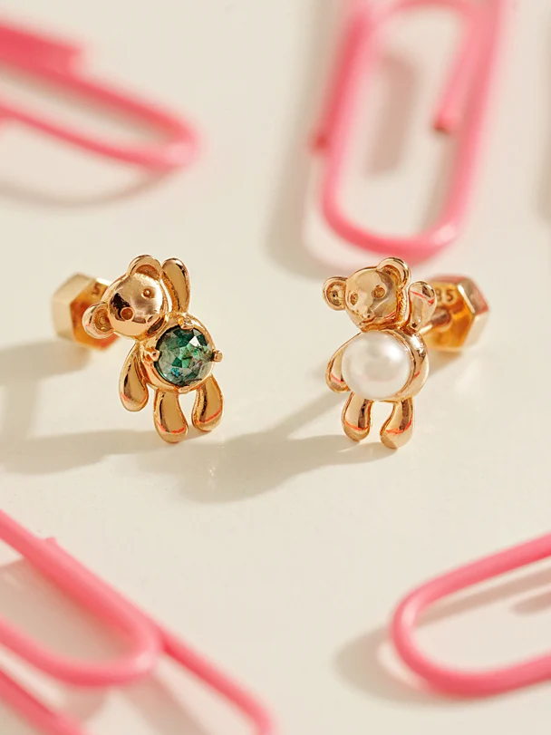 14K Gold Hello Bear Cartilage Earring 18G - Image 3