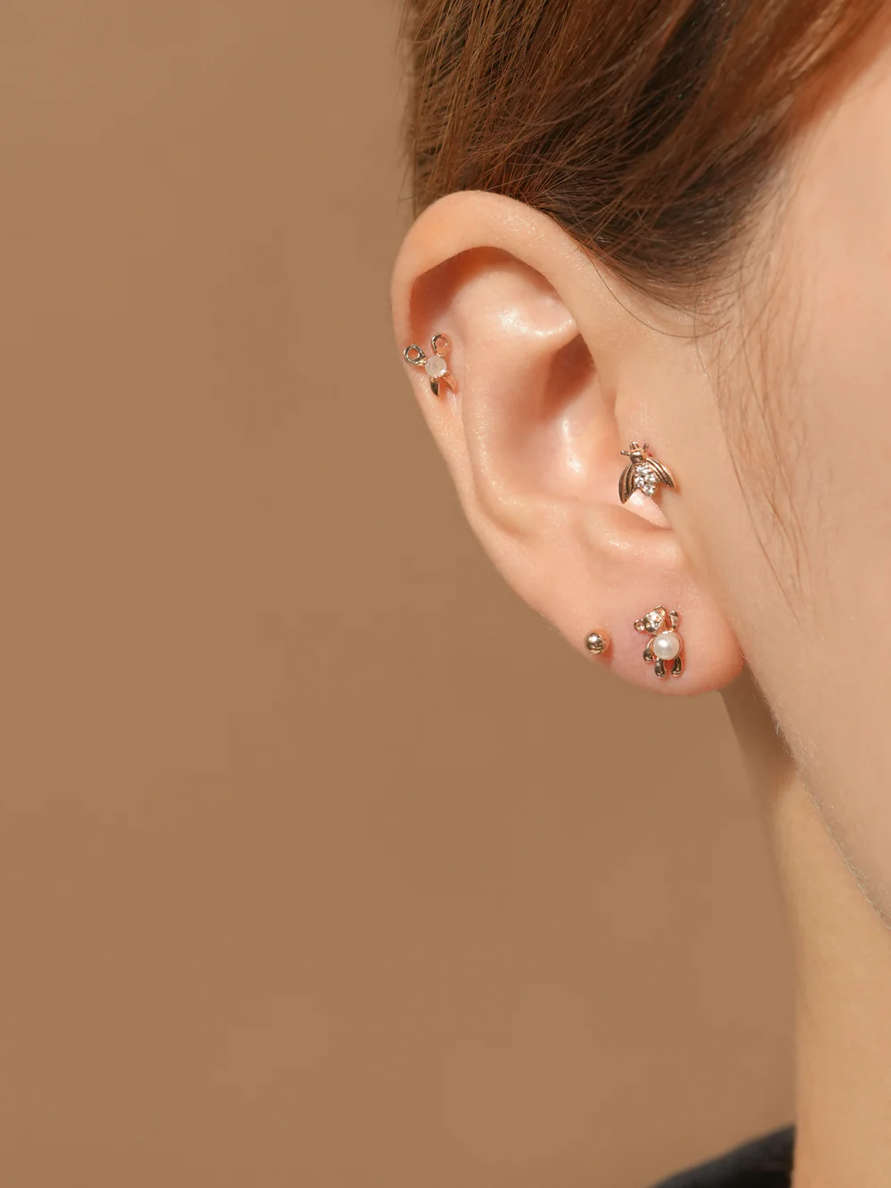 14K Gold Hello Bear Cartilage Earring 18G - Image 5