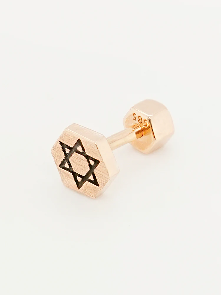 14K Gold Hexa Stella Symbol Cartilage Earring 18G - Image 11
