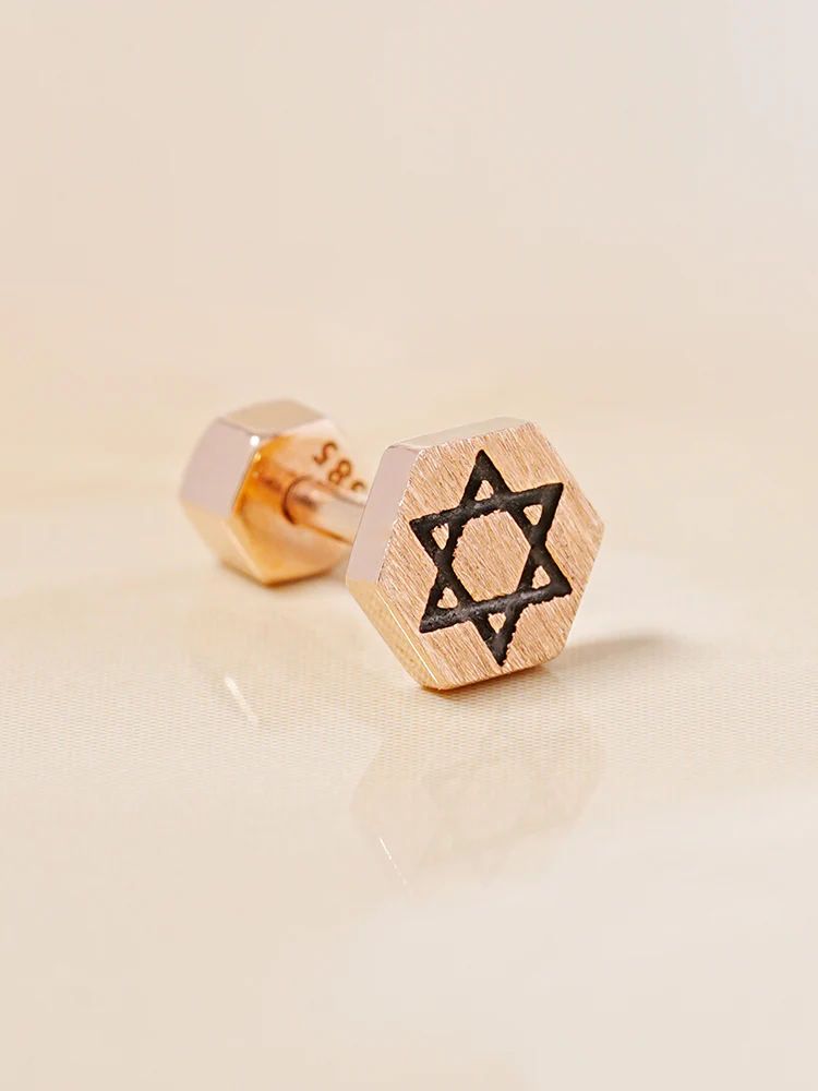 14K Gold Hexa Stella Symbol Cartilage Earring 18G - Image 6