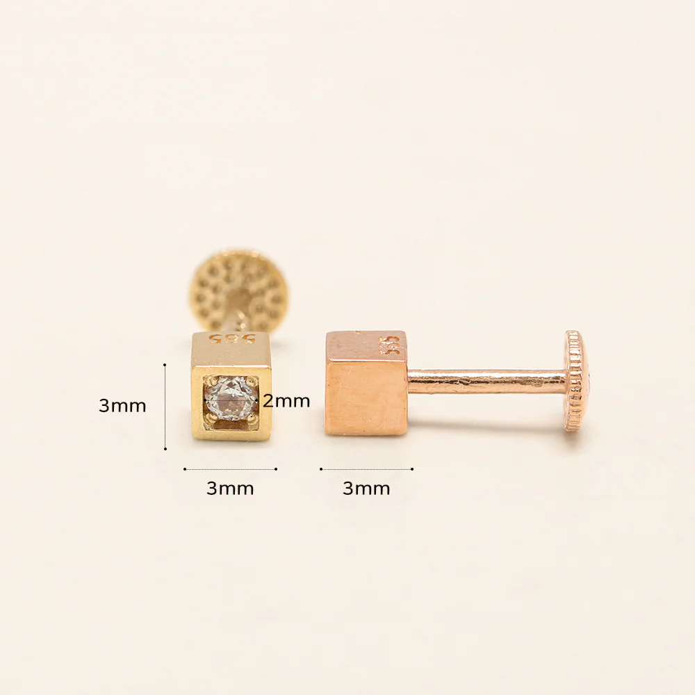 14K Gold Hide Square Cubic Labret Piercing 18g16g - Image 13
