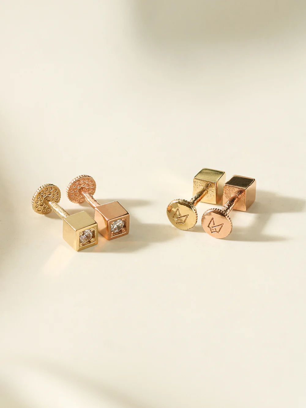 14K Gold Hide Square Cubic Labret Piercing 18g16g - Image 8