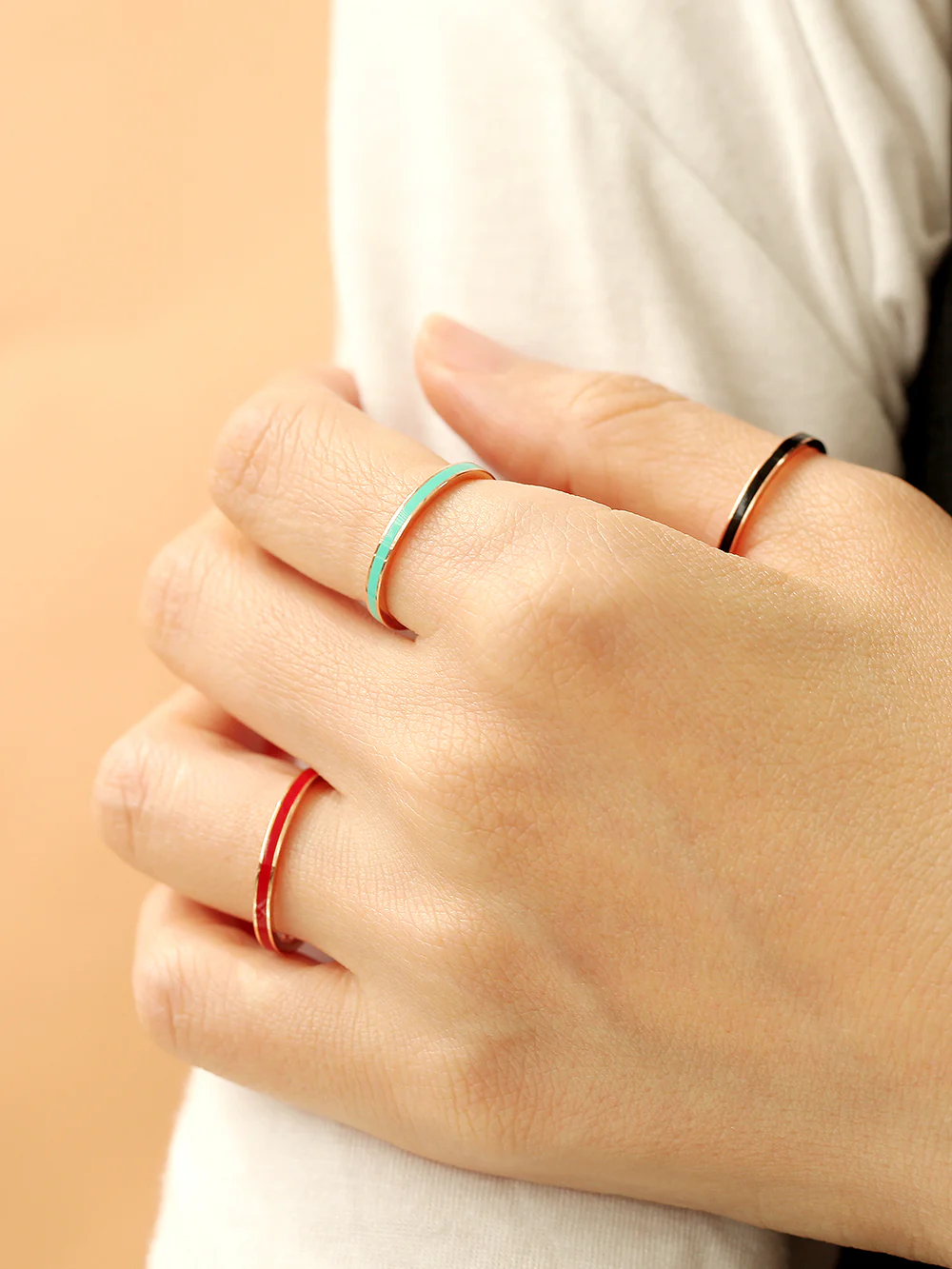 14K Gold Hollow Color Enamel Ring - Image 8