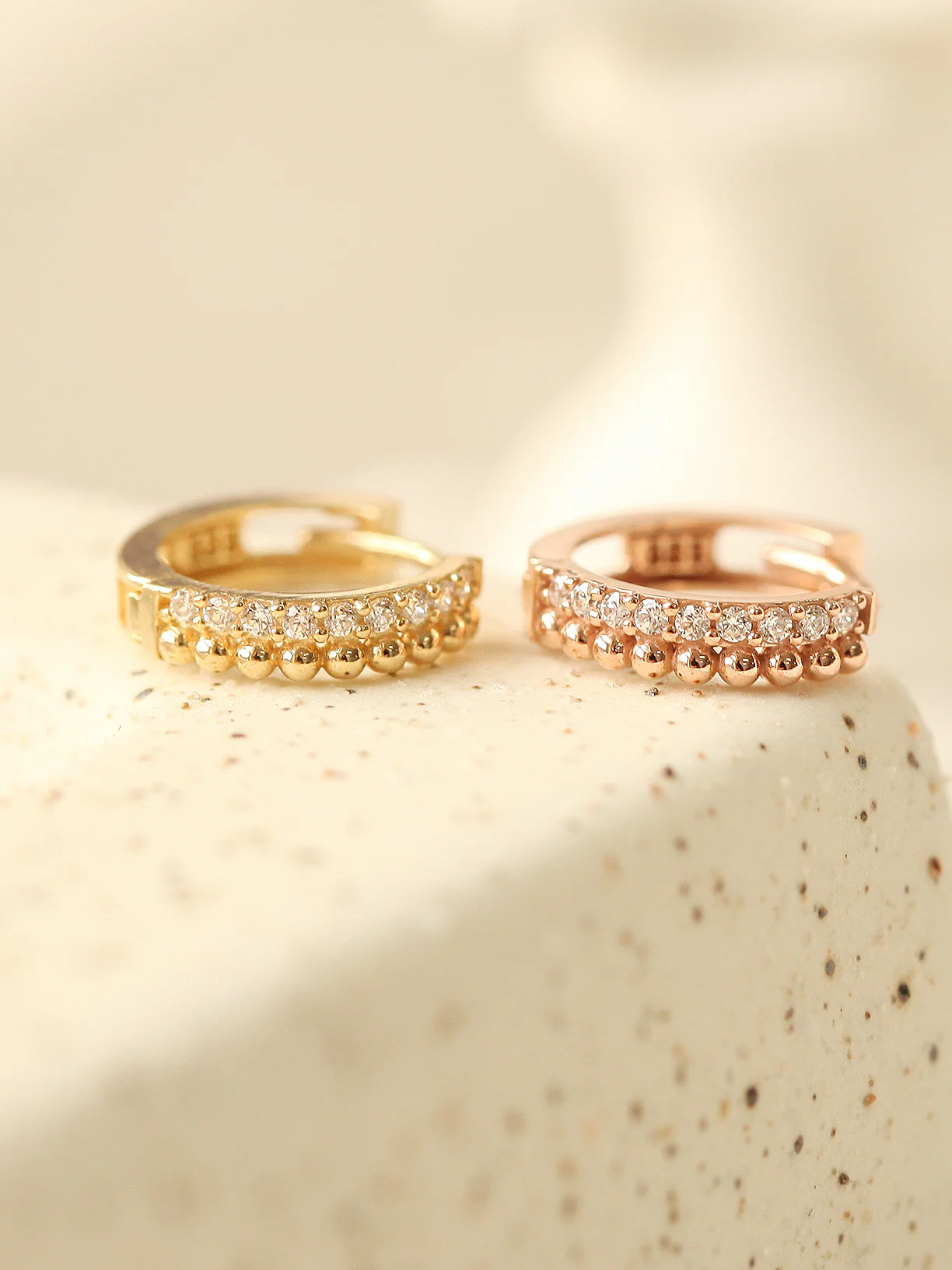 14K Gold Double Cubic Ball Hoop Earring