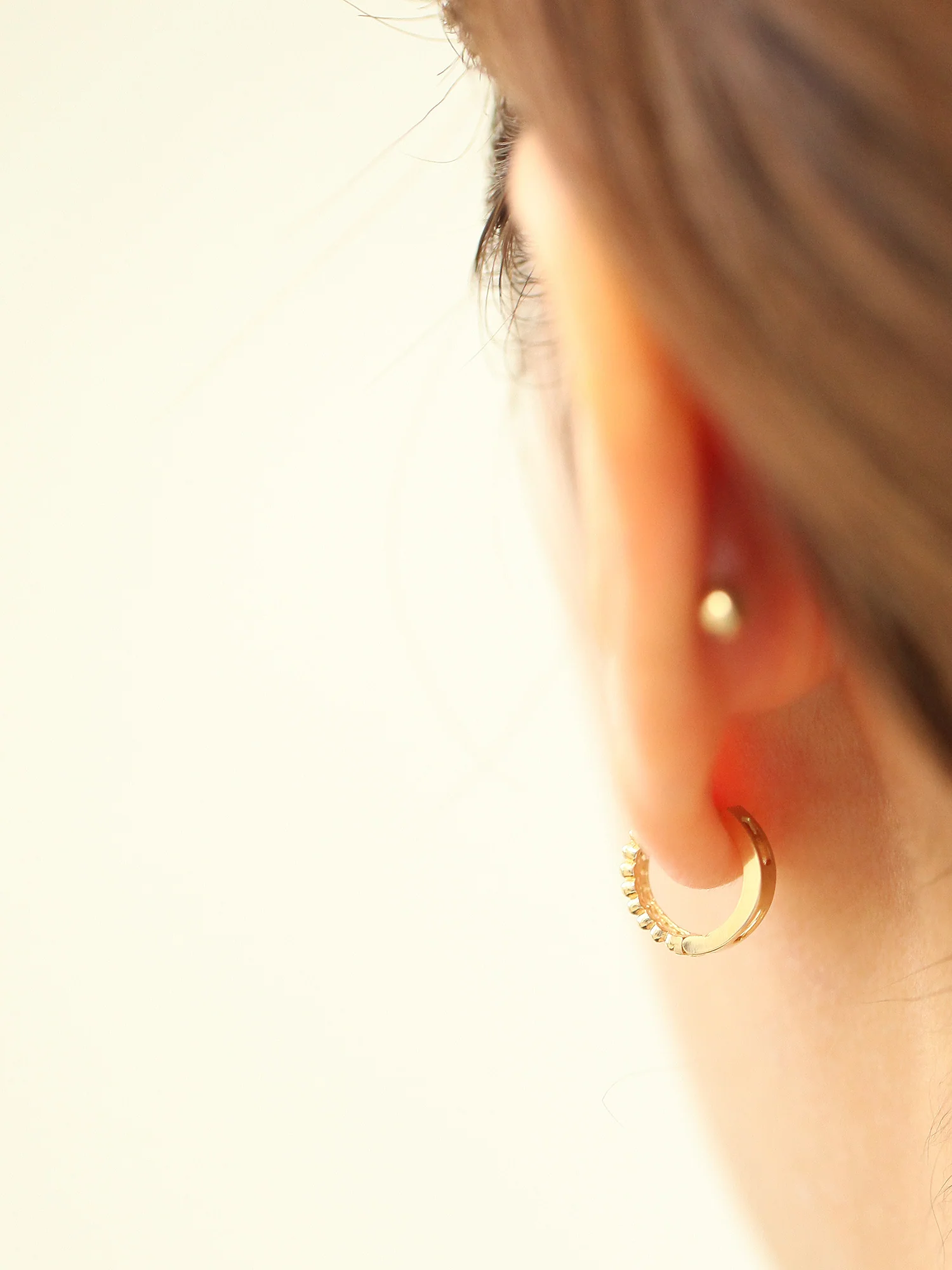 14K Gold Double Cubic Ball Hoop Earring - Image 10