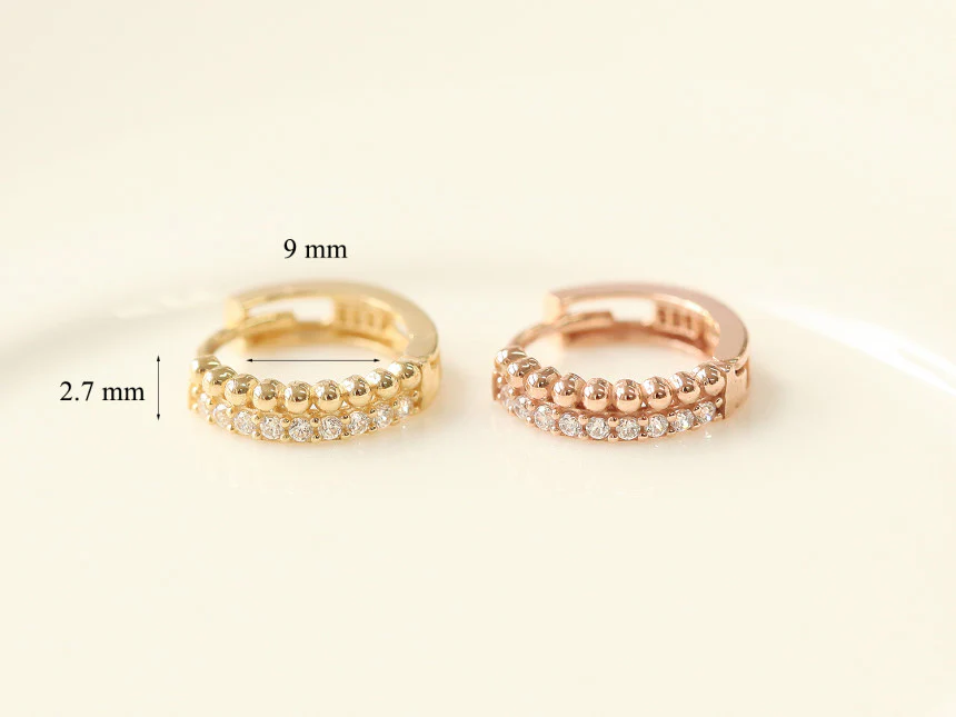 14K Gold Double Cubic Ball Hoop Earring - Image 11