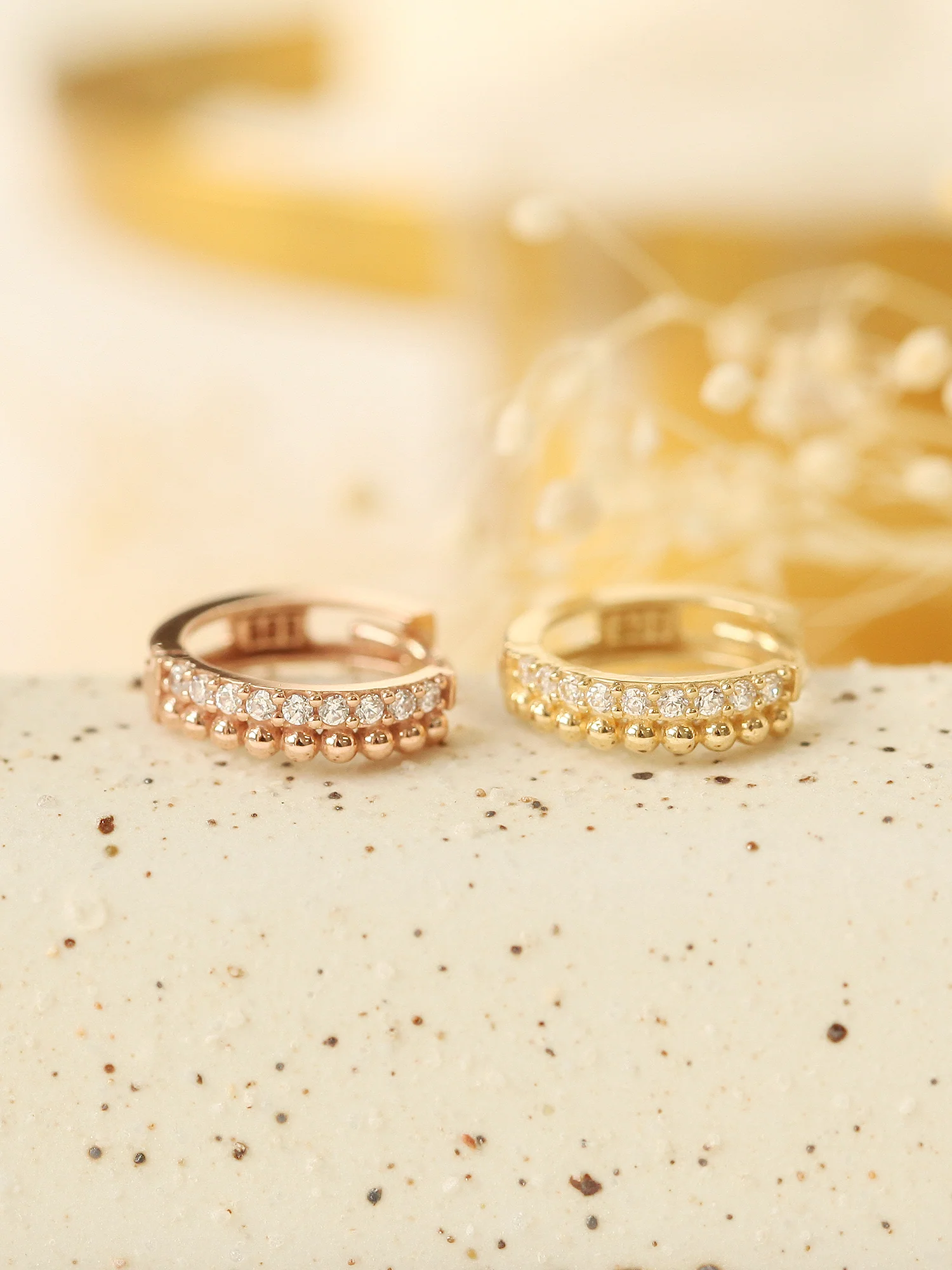 14K Gold Double Cubic Ball Hoop Earring - Image 5