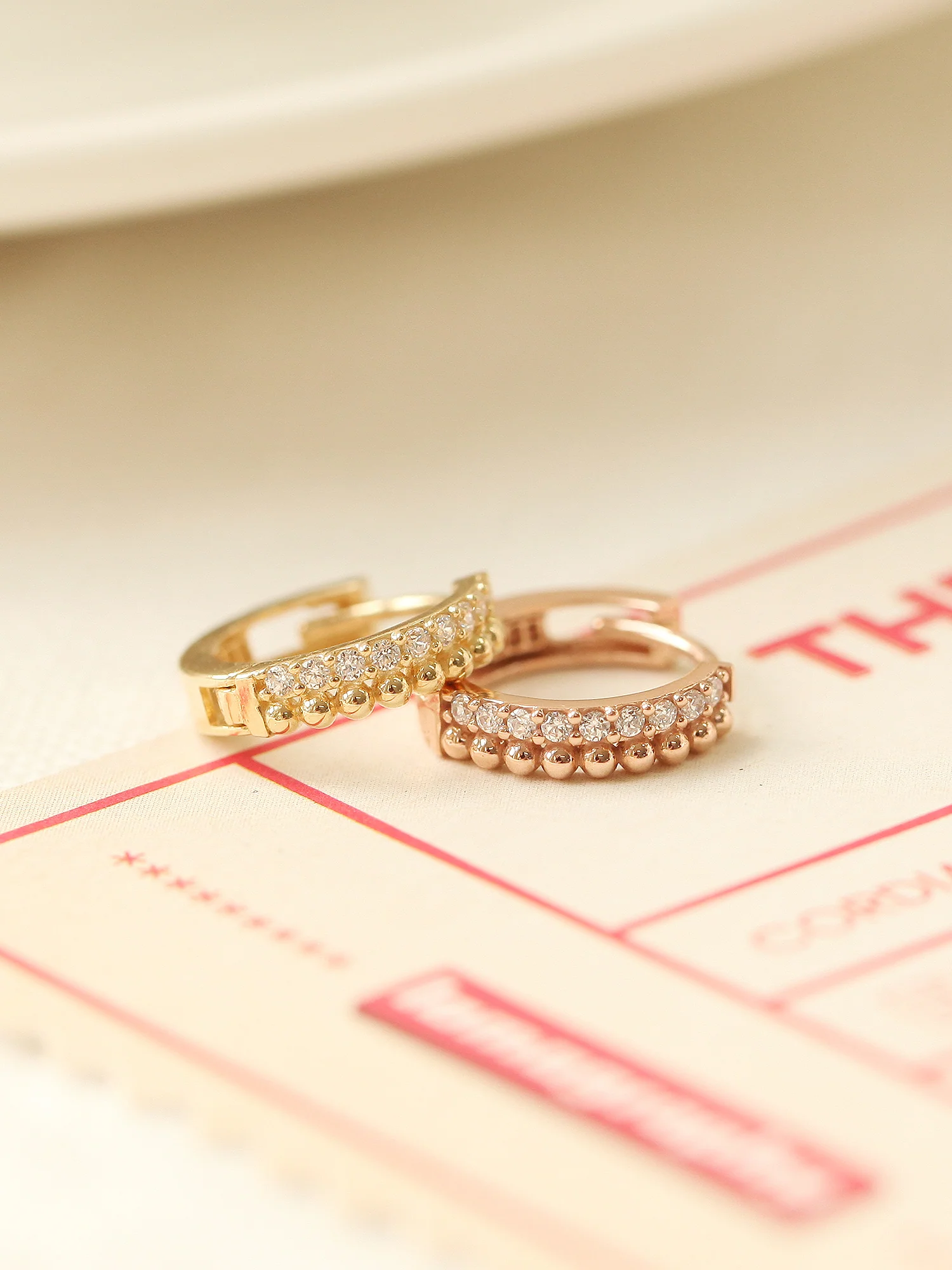14K Gold Double Cubic Ball Hoop Earring - Image 6