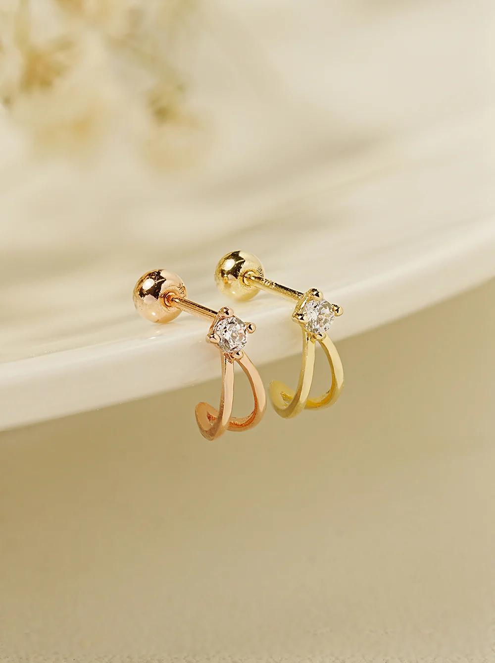 14K Gold Huggie Cubic Cartilage Earring 20G - Image 3