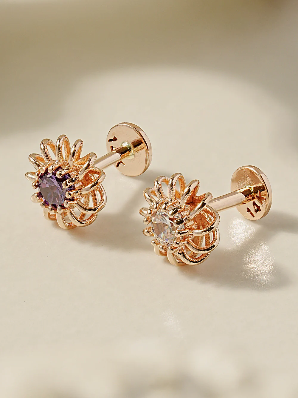 14K Gold Hurricane CZ Labret Piercing 18G16G