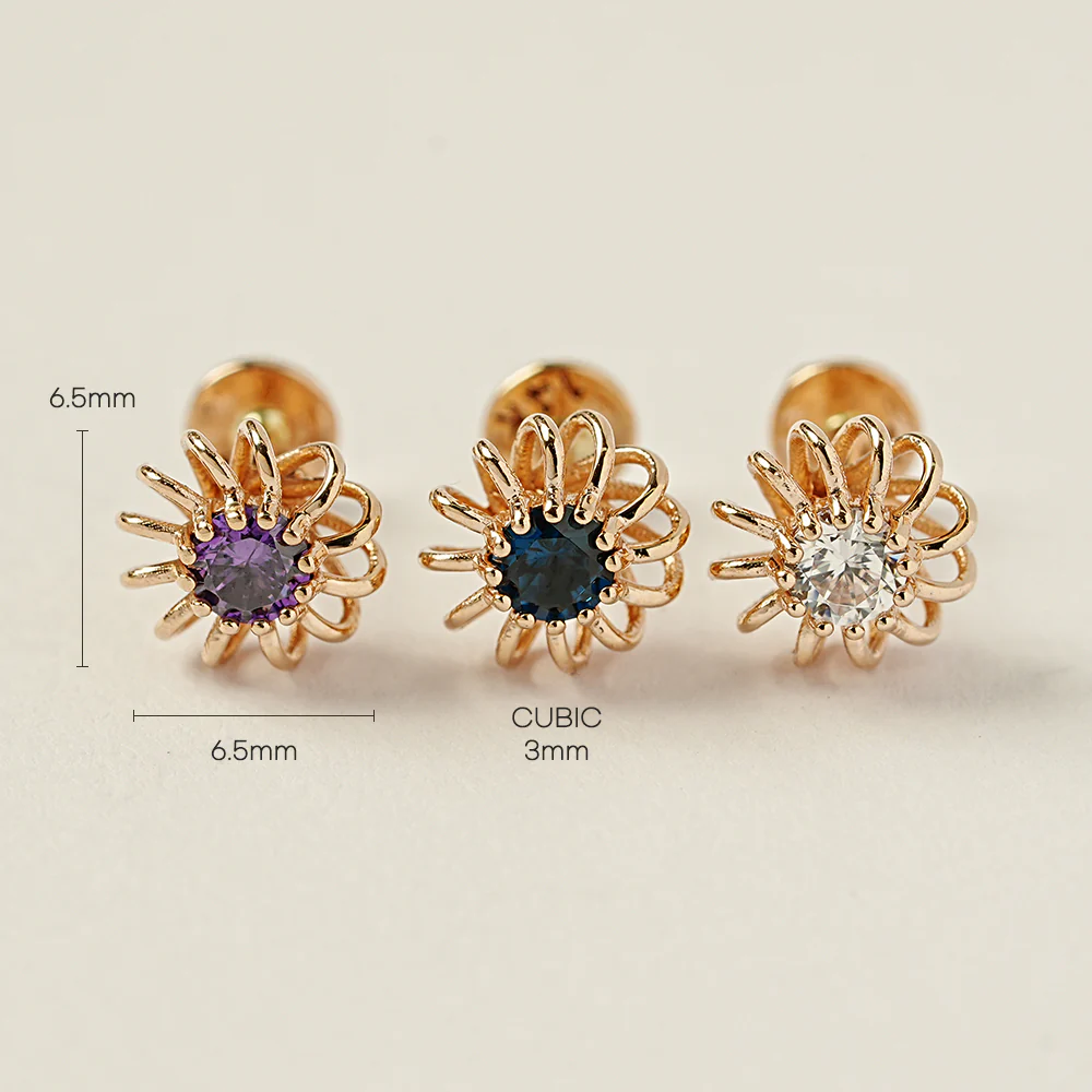 14K Gold Hurricane CZ Labret Piercing 18G16G - Image 16