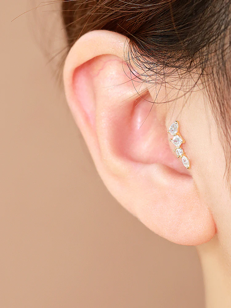 14K Gold Ice Cubic Cartilage Earring 20G - Image 3