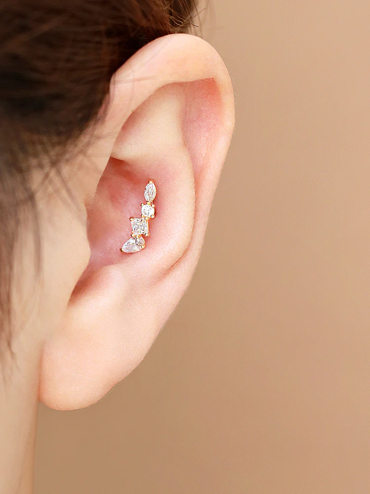 14K Gold Ice Cubic Cartilage Earring 20G - Image 4