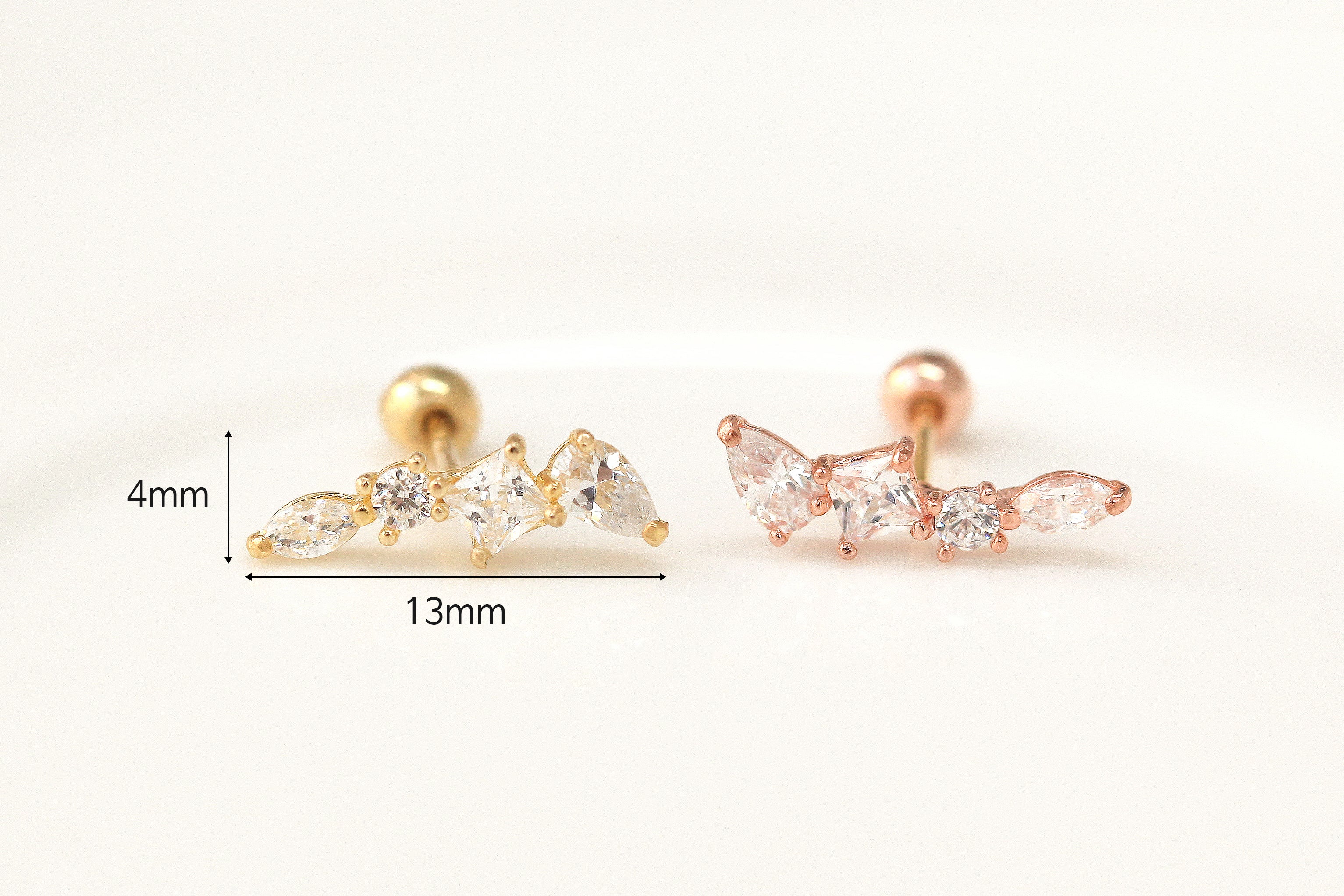 14K Gold Ice Cubic Cartilage Earring 20G - Image 9