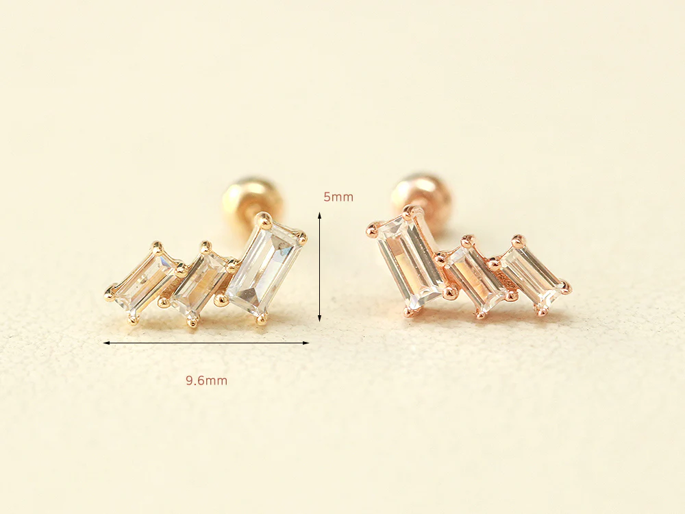 14K Gold Ice Cubic Cartilage Earring 20G18G - Image 11