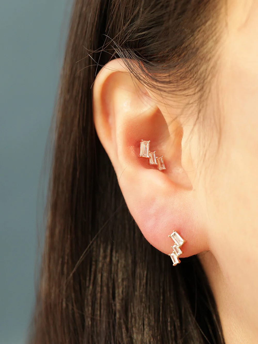 14K Gold Ice Cubic Cartilage Earring 20G18G - Image 7