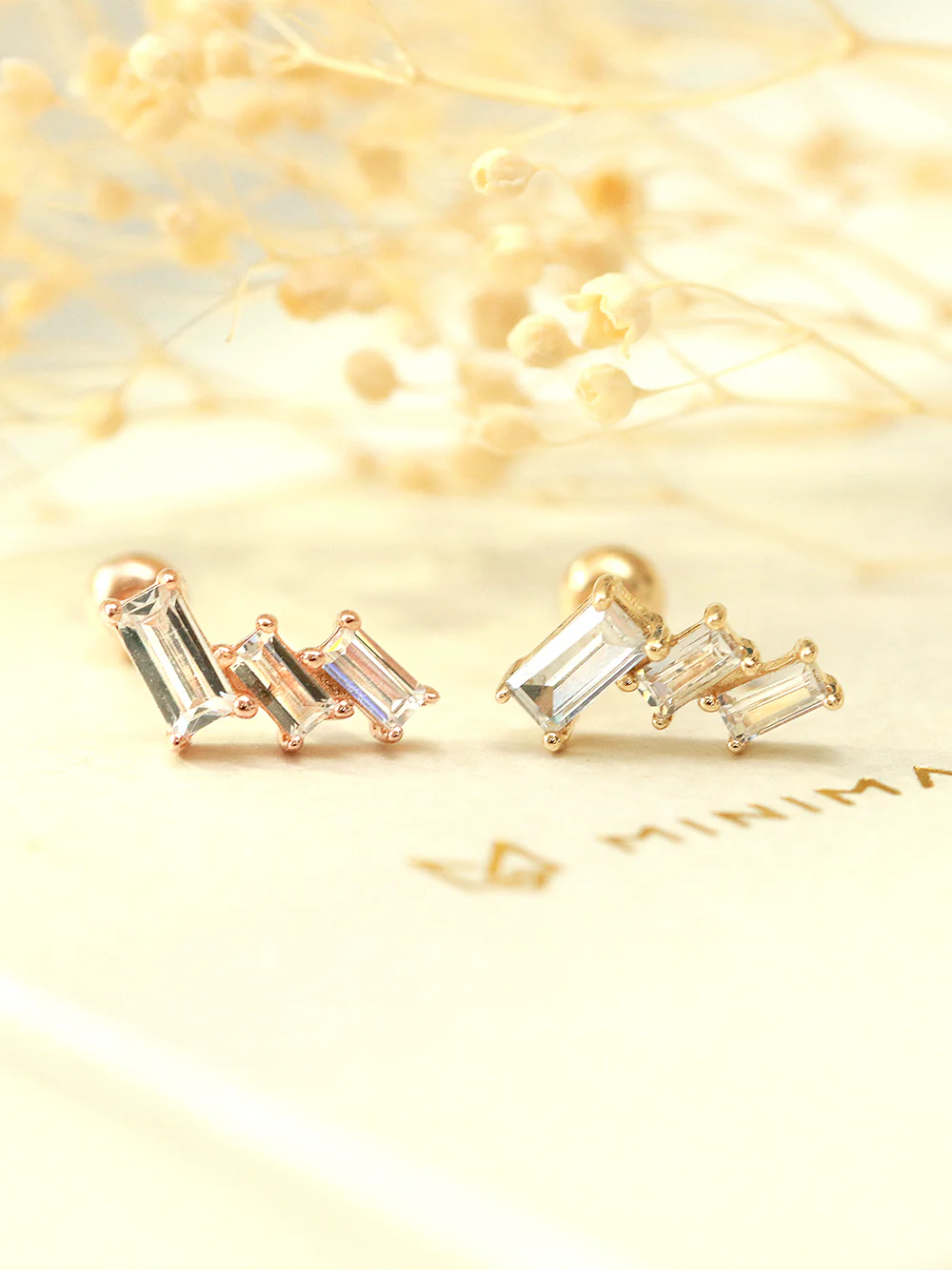 14K Gold Ice Cubic Cartilage Earring 20G18G - Image 9