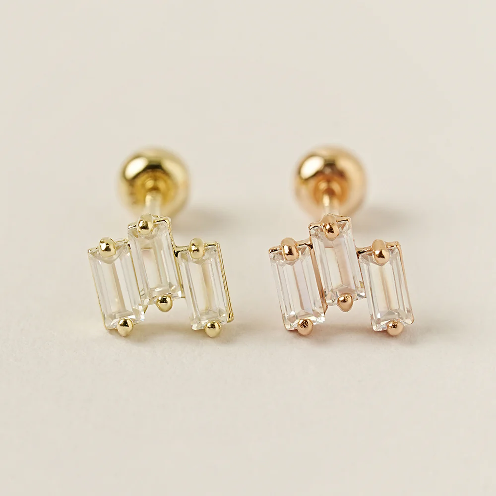 14K Gold Icy Piano Cubic Cartilage Earring 20G - Image 5