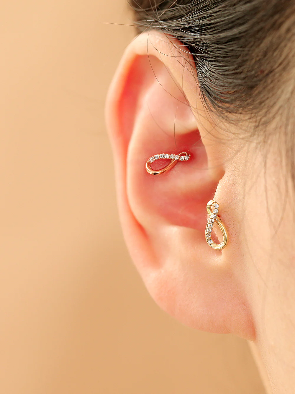 14K Gold Infinite Cubic Cartilage Earring 18G16G - Image 3
